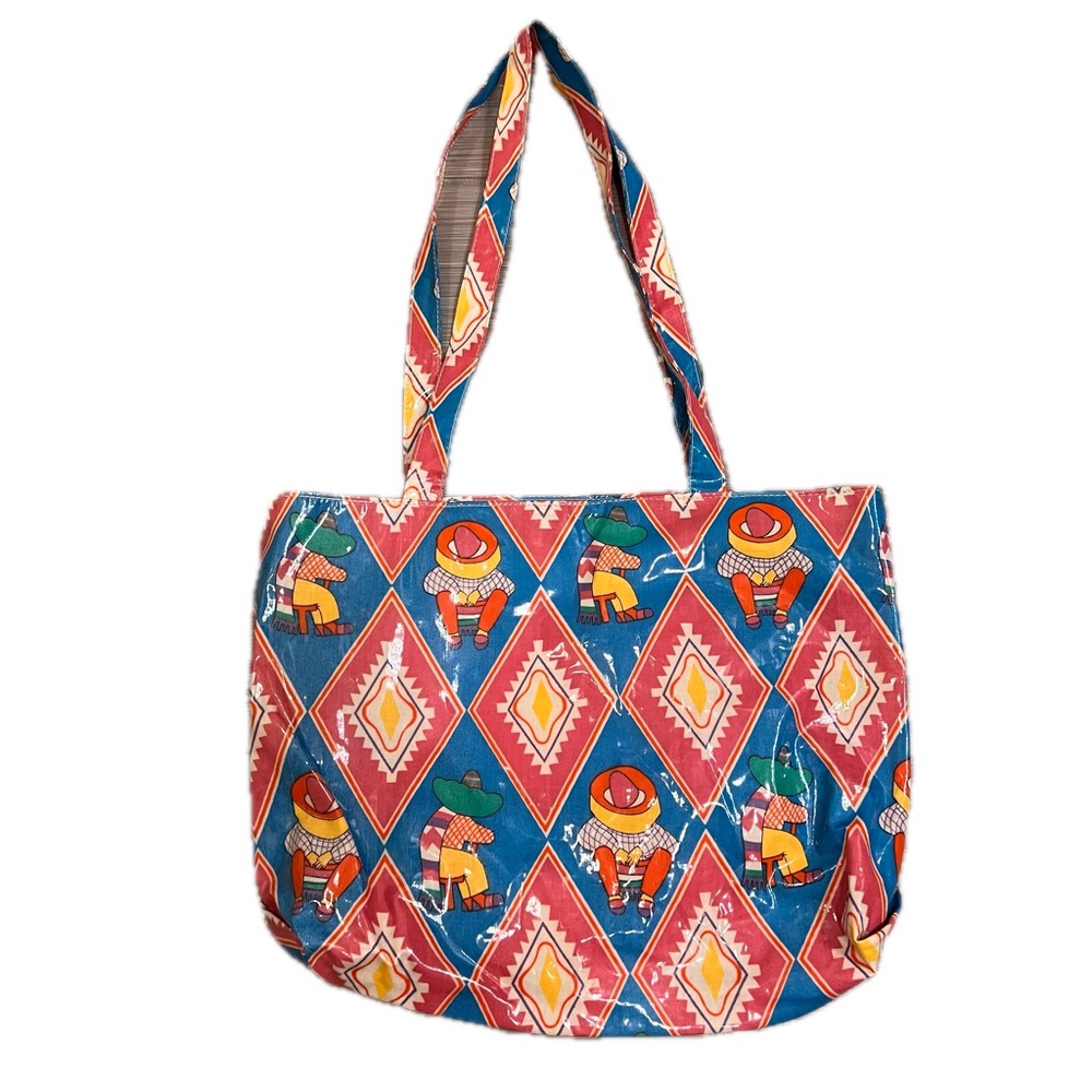 Vintage Sombrero Rare Mexico Mexican tote 90s 80s colorful print bag purse